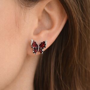 New Red and Black Enamel Butterfly Earrings Sterling Silver